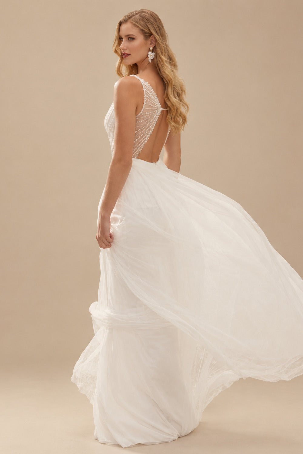 Rutipo Ivory Peal Beach Sex Wedding Dresses With Tulle Sweep Train