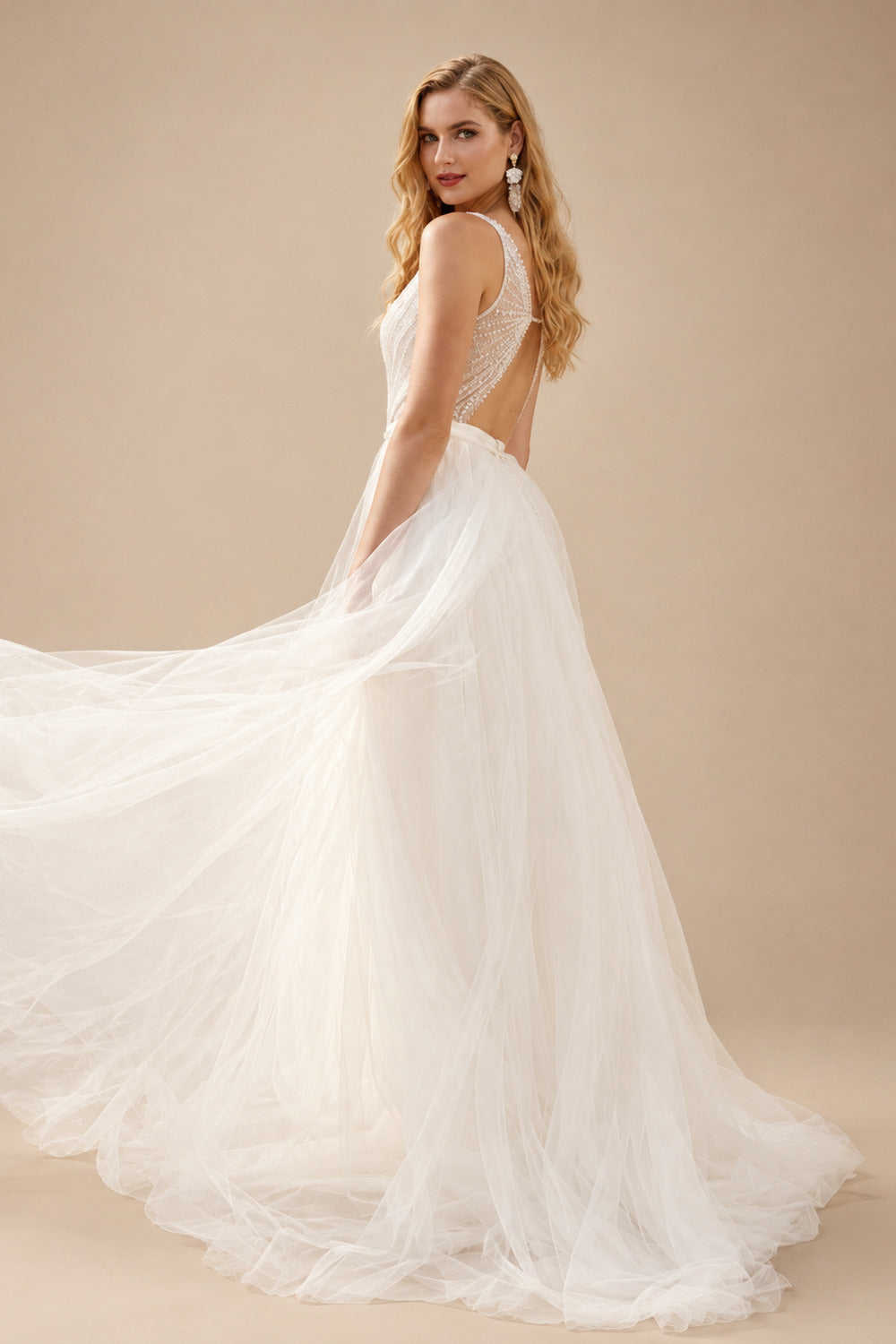 Rutipo Ivory Peal Beach Sex Wedding Dresses With Tulle Sweep Train