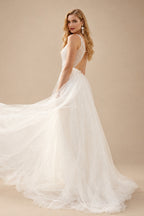 Rutipo Ivory Peal Beach Sex Wedding Dresses With Tulle Sweep Train
