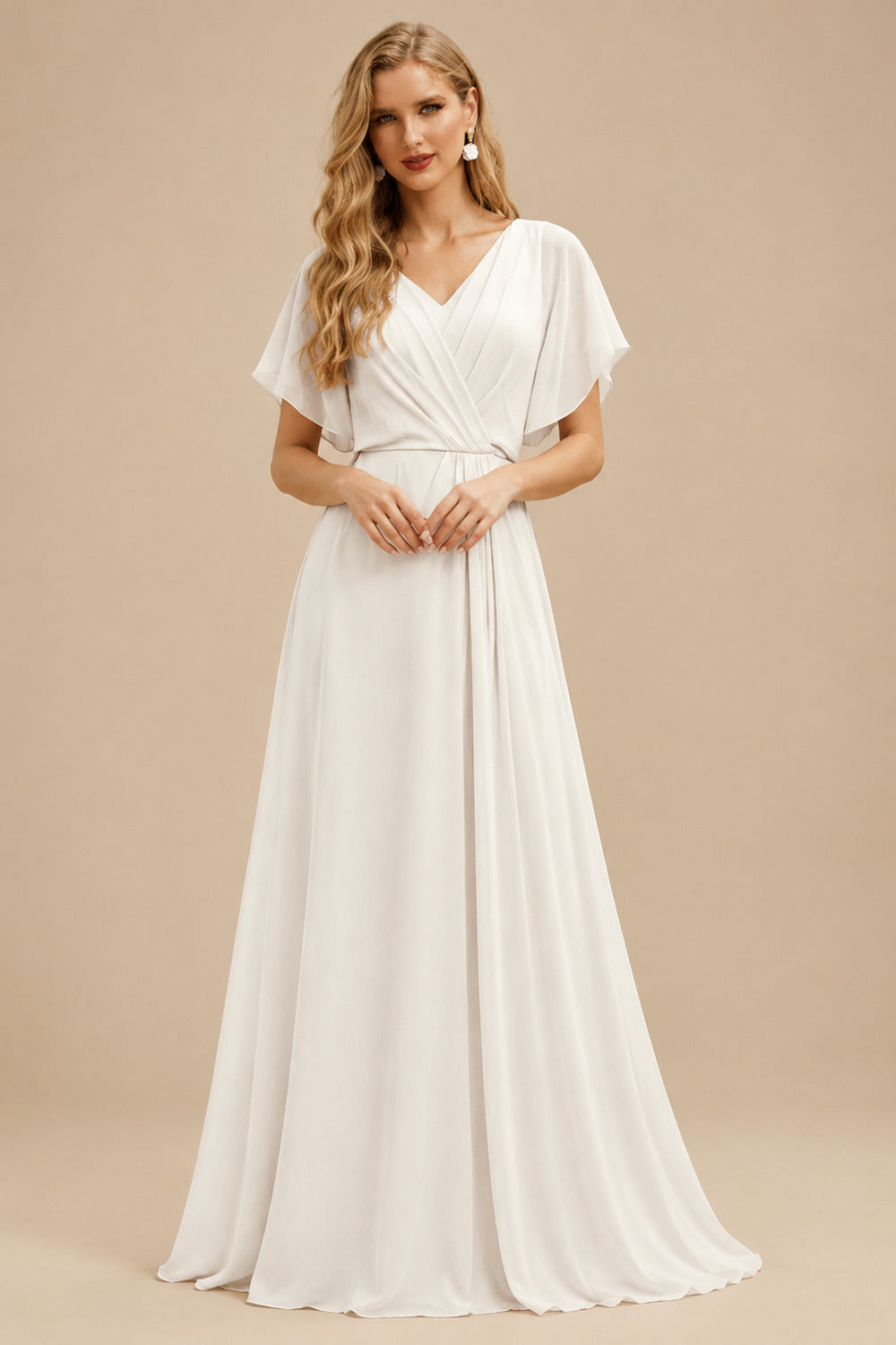 Rutipo Ivory Long Sleeves Boho Lace Wedding Dresses With V-Neck
