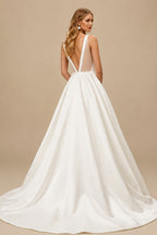 Rutipo Ivory Simple Ball-Gown/Princess Satin Chapel Train Wedding Dresses With Scoop Neck