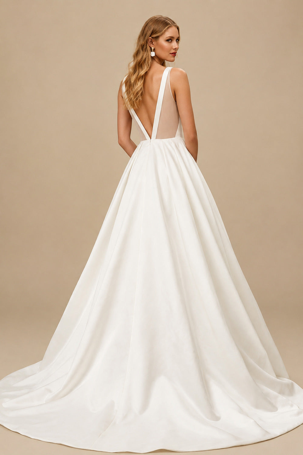Rutipo Ivory Simple Ball-Gown/Princess Satin Chapel Train Wedding Dresses With Scoop Neck