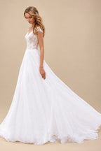 Rutipo White Boho Wedding Dresses 2023 Chiffon V Neck A Line Split Front Bridal Dresses For Beach Wedding