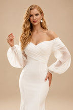 Rutipo Ivory Mermaid Long Sleeves Wedding Dresses With Off-The-Shoulder Elastic Satin Simple