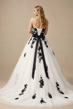 Rutipo As Picture Black And White Wedding Dresses With Ball Gown Strapless Lace Sash Bridal Dresses