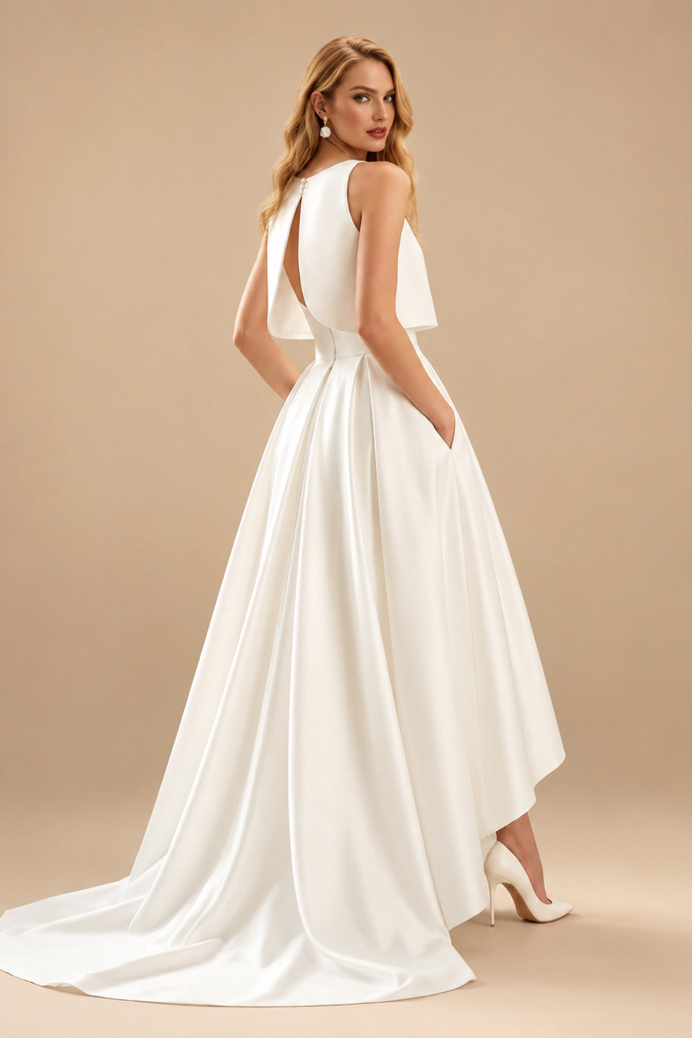 Rutipo Ivory Two-Piece Wedding Dresses With Satin Fabric Ball-Gown Zipper Sleeveless Ivory Simple Bridal Dress