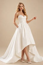 Rutipo Ivory Two-Piece Wedding Dresses With Satin Fabric Ball-Gown Zipper Sleeveless Ivory Simple Bridal Dress