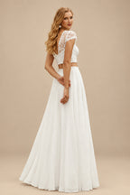 Rutipo Ivory Two-Piece Wedding Dresses With Chiffon Lace A-Line Floor-Length Ivory Bridal Dress