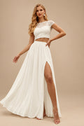 Rutipo Ivory Two-Piece Wedding Dresses With Chiffon Lace A-Line Floor-Length Ivory Bridal Dress