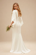 Rutipo Ivory Boho Beach Mermaid Wedding Dresses With Chiffon Sleeves
