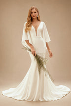 Rutipo Ivory Boho Beach Mermaid Wedding Dresses With Chiffon Sleeves