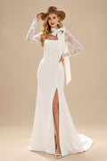 Rutipo Ivory Long Sleeves Romantic Lace Back Wedding Dresses With Square Neckline
