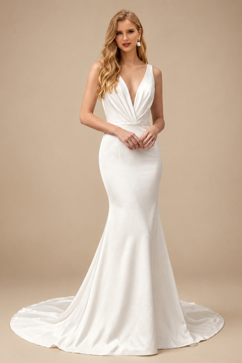 Rutipo Ivory Open Back Boho Silk Like Satin Wedding Dresses