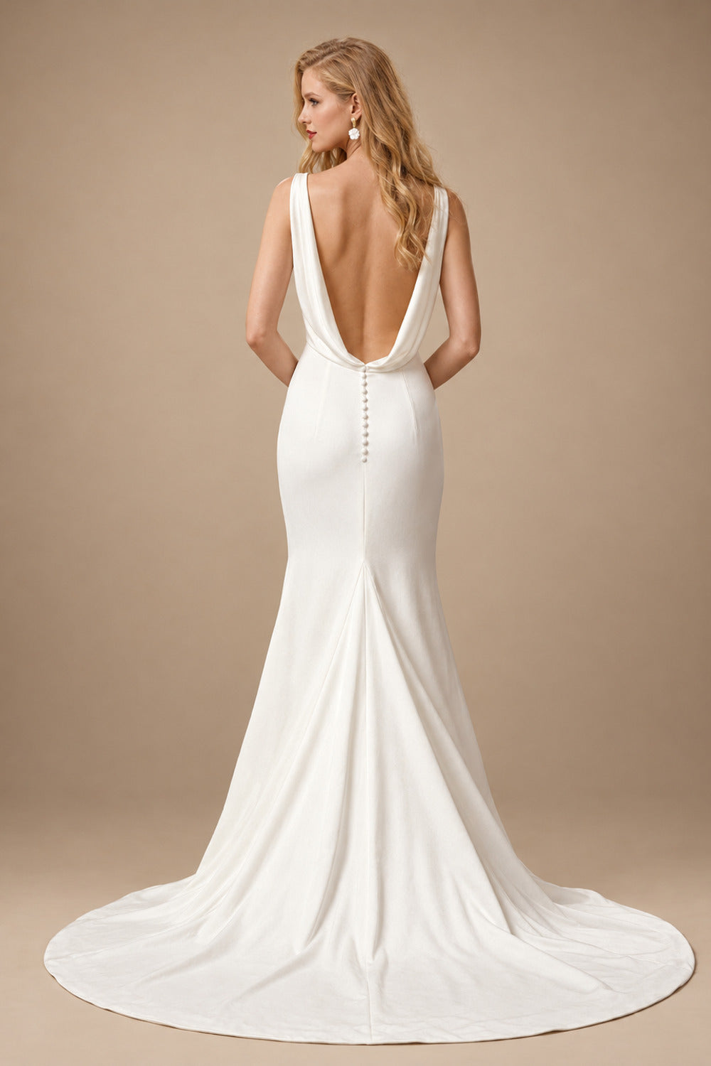 Rutipo Ivory Open Back Boho Silk Like Satin Wedding Dresses