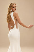 Rutipo Ivory Boho Mermaid Open Back Wedding Dress