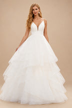Rutipo Ivory Classic Ball Gown Wedding Dress With Tulle Cascading Ruffles