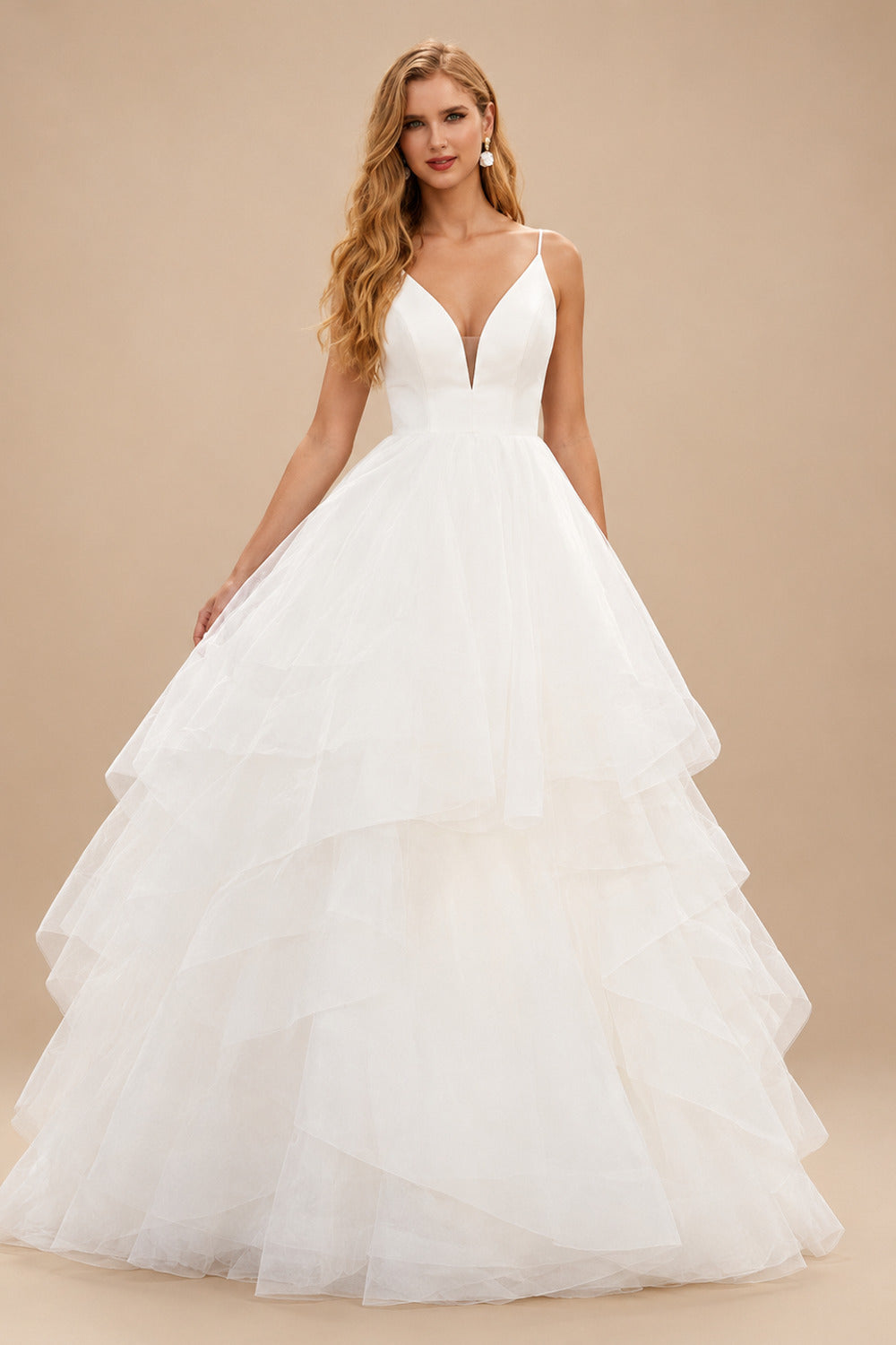 Rutipo Ivory Classic Ball Gown Wedding Dress With Tulle Cascading Ruffles