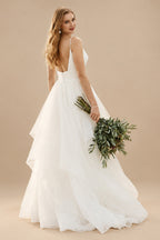Rutipo Ivory Classic Ball Gown Wedding Dress With Tulle Cascading Ruffles
