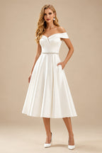 Rutipo Ivory Simple Tea Length Wedding Dress