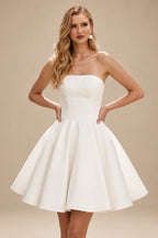 Rutipo Ivory Strapless Short Satin Wedding Dresses