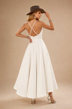 Rutipo Ivory Short Simple Wedding Dresses With Tea-Length Open Back