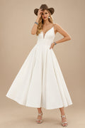 Rutipo Ivory Short Simple Wedding Dresses With Tea-Length Open Back