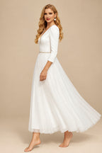 Rutipo Ivory Short Simple Wedding Dresses With Sleeves