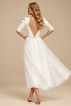 Rutipo Ivory Short Simple Wedding Dresses With Sleeves