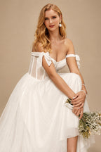 Rutipo Ivory Sex Short White Wedding Dresses With Tulle Tea-Length