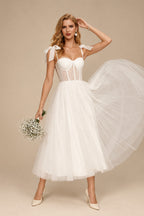 Rutipo Ivory Sex Short White Wedding Dresses With Tulle Tea-Length