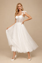 Rutipo Ivory Sex Short White Wedding Dresses With Tulle Tea-Length