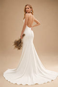 Rutipo Ivory Open Back Mermaid Wedding Dresses With Sweep Train