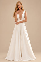 Rutipo Ivory Ivory Jumpsuit Bridal Dresses 2023 Floor-Length V-Neck Sleeveless Wedding Jumpsuit
