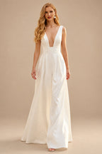 Rutipo Ivory Ivory Jumpsuit Bridal Dresses 2023 Floor-Length V-Neck Sleeveless Wedding Jumpsuit