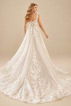Rutipo Ivory Bohemian V-Neck Bridal Gown With Illusion Back