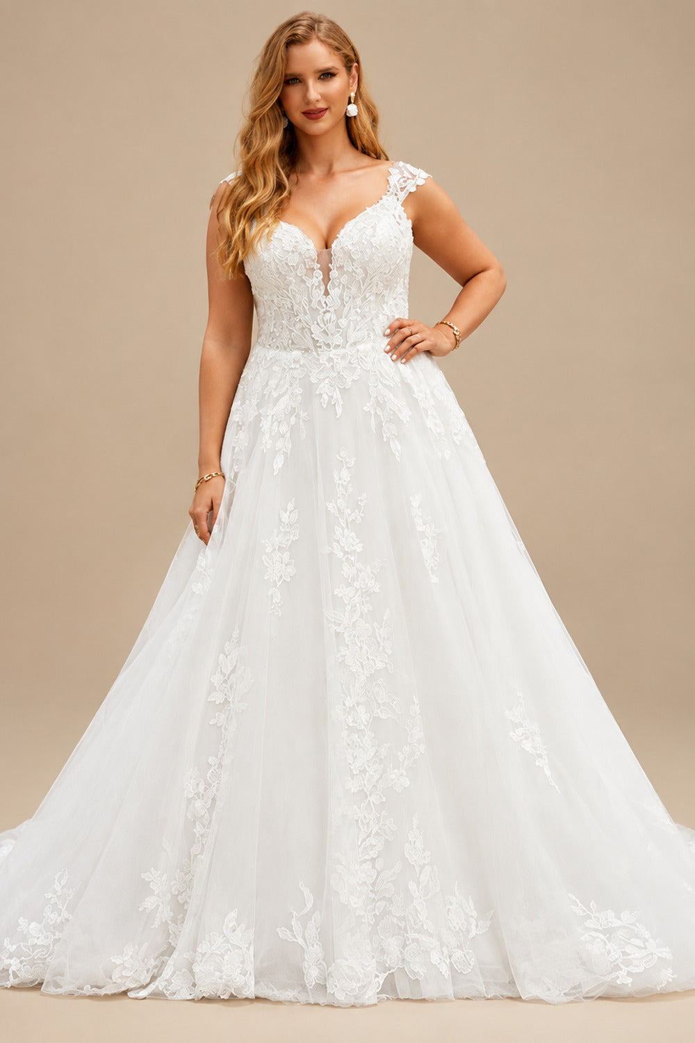 Rutipo Ivory Bohemian V-Neck Bridal Gown With Illusion Back