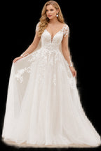 Rutipo Ivory Hole Back A-Line Wedding Dress With Illusion Long Sleeves