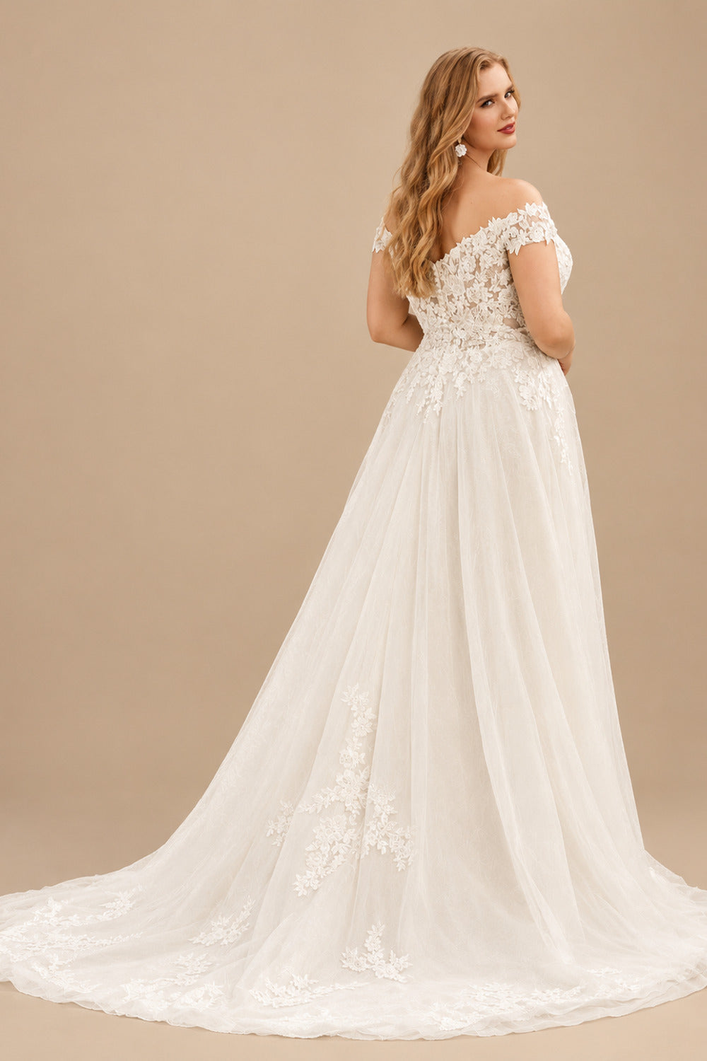 Rutipo Ivory Off The Shoulder A-Line Beach Wedding Dress