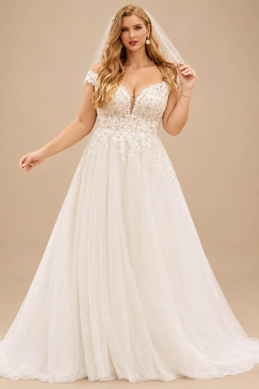 Rutipo Ivory Off The Shoulder A-Line Beach Wedding Dress