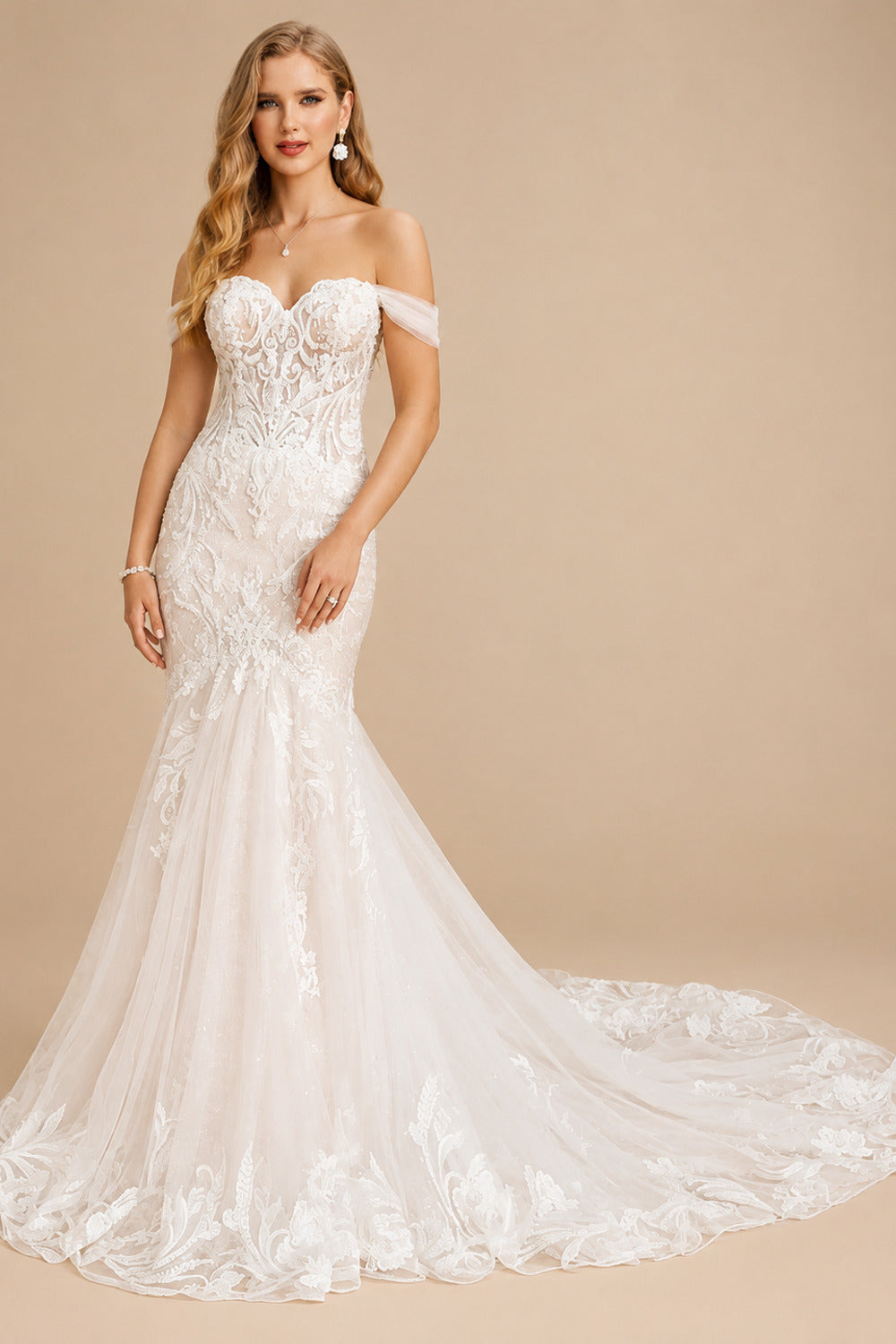 Rutipo As Picture Mermaid Off The Shoulder Lace Wedding Dress