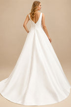 Rutipo Ivory Ball-Gown V-Neck Wedding Dresses With Satin