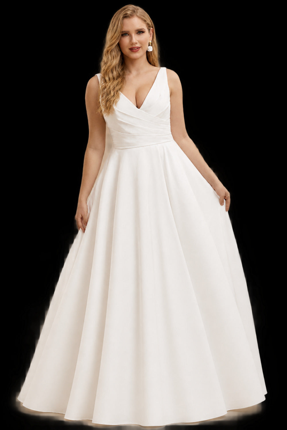 Rutipo Ivory Ball-Gown V-Neck Wedding Dresses With Satin