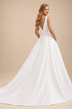 Rutipo Ivory Ball-Gown V-Neck Wedding Dresses With Satin