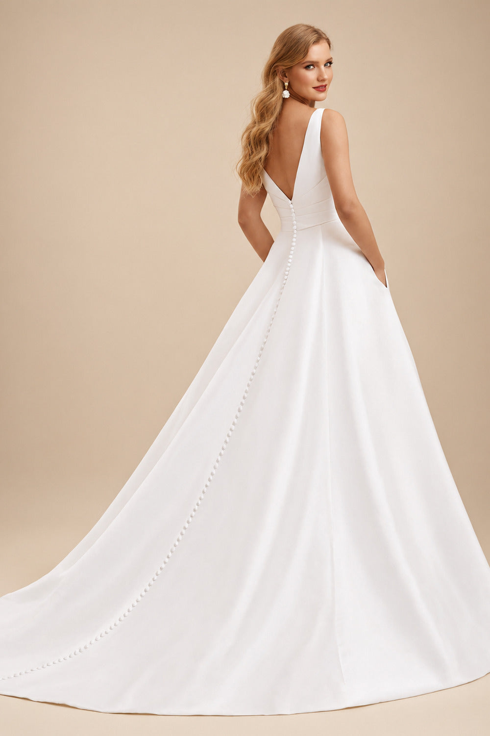 Rutipo Ivory Ball-Gown V-Neck Wedding Dresses With Satin