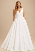 Rutipo Ivory Ball-Gown V-Neck Wedding Dresses With Satin
