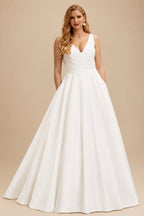 Rutipo Ivory Ball-Gown V-Neck Wedding Dresses With Satin