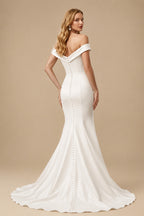 Rutipo Ivory Off-The-Shoulder Trumpet/Mermaid Wedding Dresses With Satin