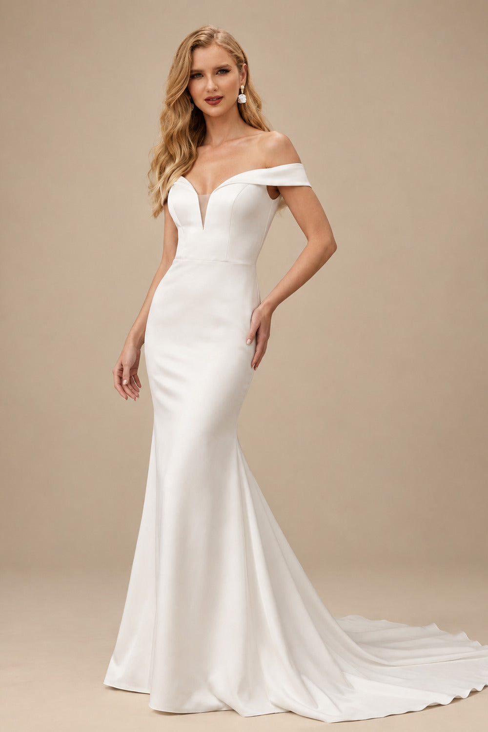 Rutipo Ivory Off-The-Shoulder Trumpet/Mermaid Wedding Dresses With Satin