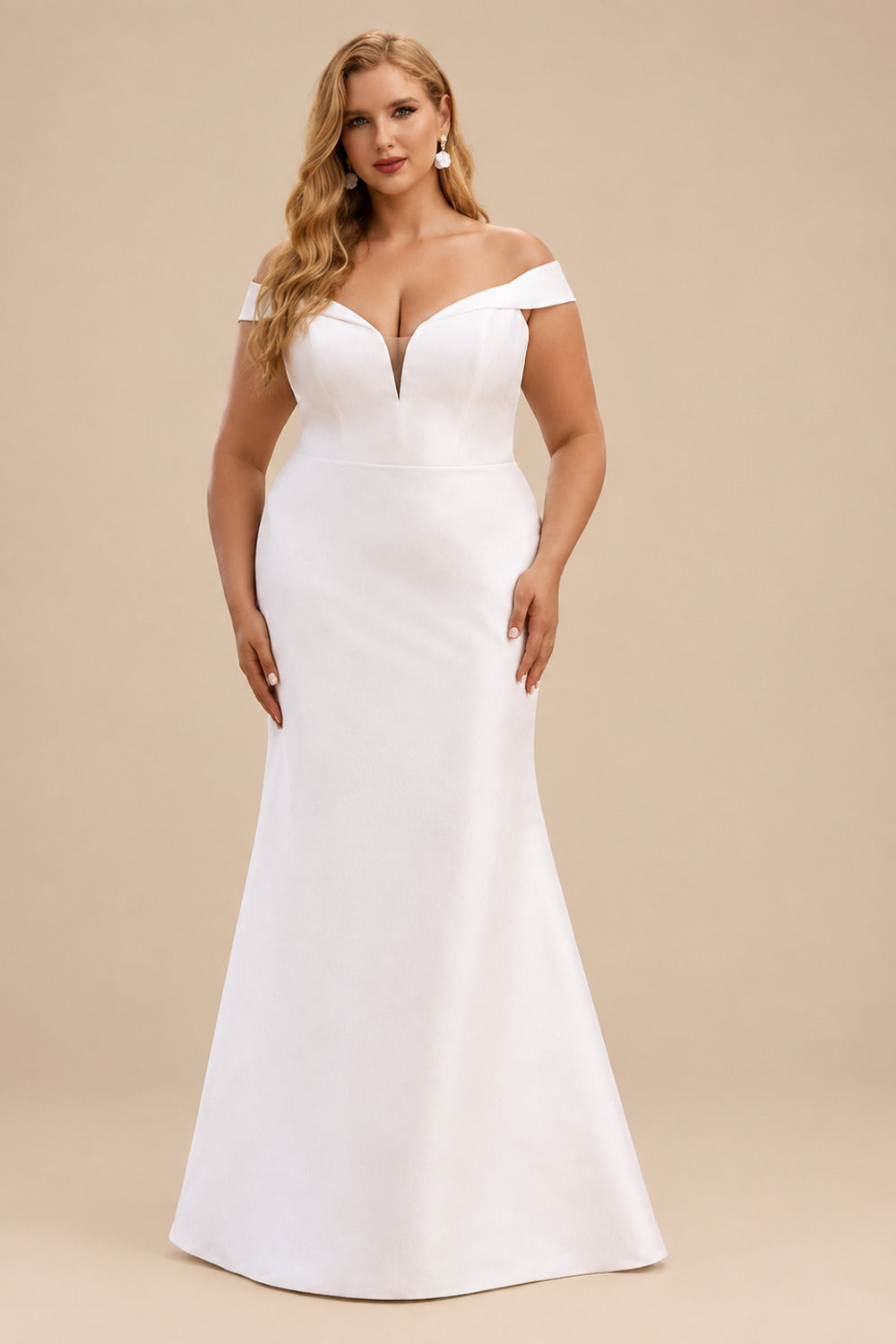 Rutipo White Off-The-Shoulder Trumpet/Mermaid Wedding Dresses With Satin