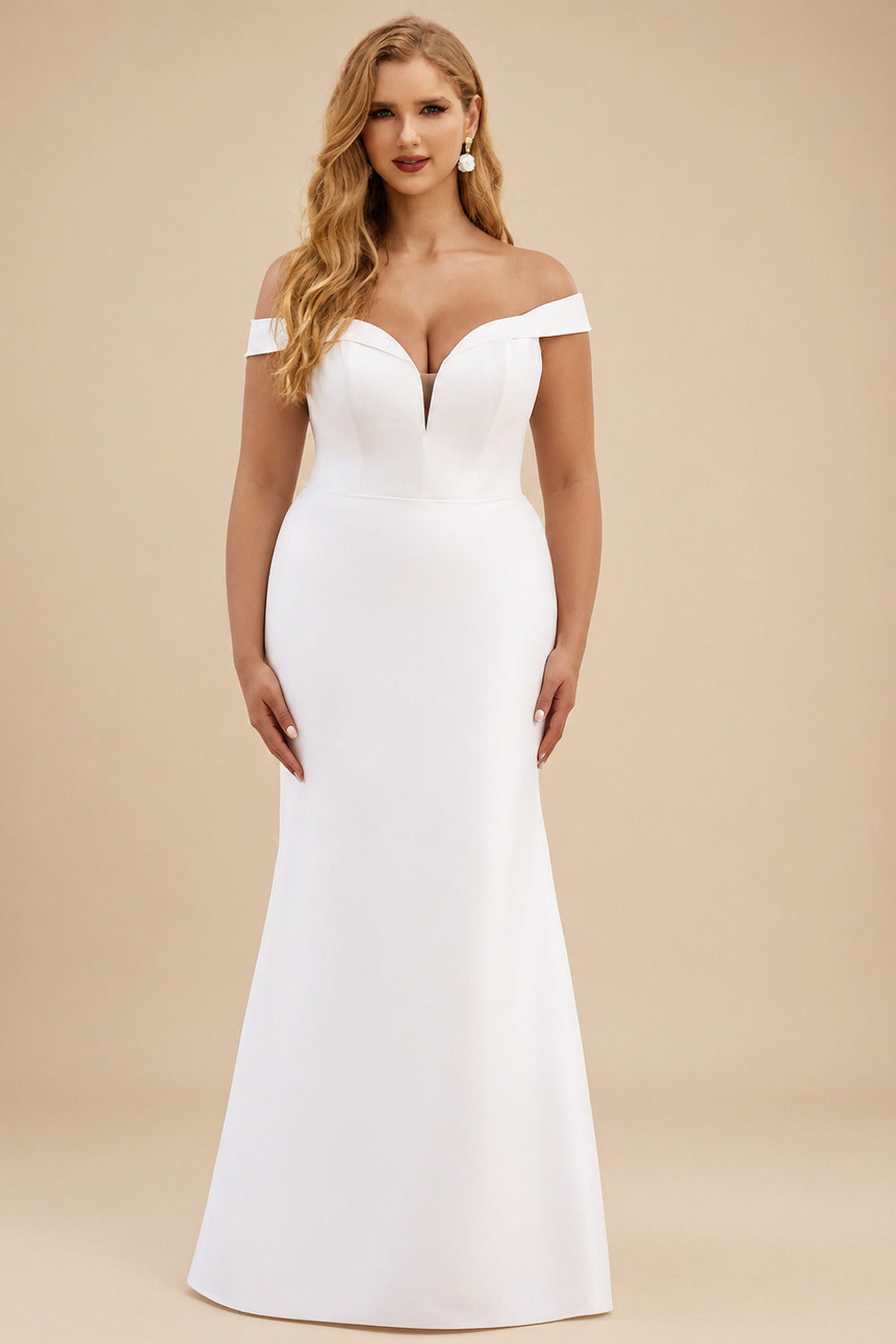 Rutipo White Off-The-Shoulder Trumpet/Mermaid Wedding Dresses With Satin